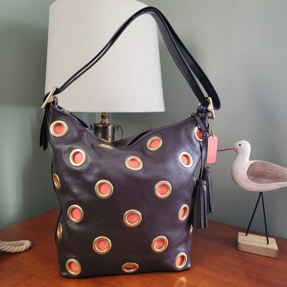 Coach 21181 Legacy Grommet Duffle Brown Orange Leather Shoulder Bag Y2K - Picture 16 of 16